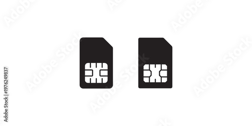 Sim card vector icon set, micro and nano sim chip, mobile phone component, communication technology symbol, device part