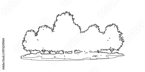 Trees vector outline illustration, abstract forest landscape, outdoor natural scenery, park flora, organic plant environment