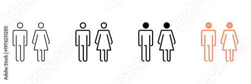 Set of minimalist gender icons with transparent background, depicting male and female symbols for user interface design, public restrooms, and demographic representation, vector illustration