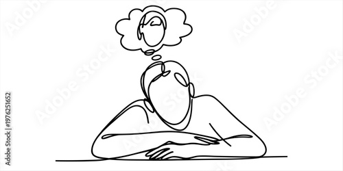 A single continuous line drawing of a person resting their head while thinking about someone else Vector, illustration
