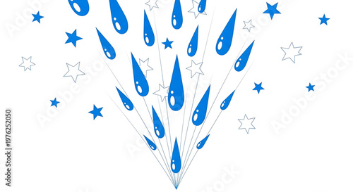 A vector graphic illustration of blue raindrops and stars on a white background