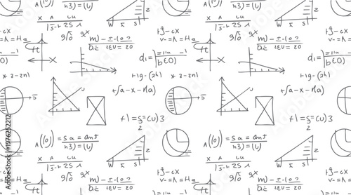 Hand drawn mathematical formulas equations and geometric shapes on a white background mathematics geometry