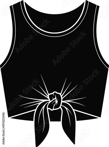 Sleek black sleeveless crop top with a knotted front detail.