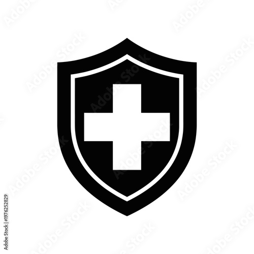Shield with cross symbol representing health and protection
