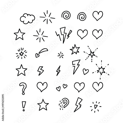 Comic design elements, manga expression, cartoon speech bubbles and emotion symbols, anime doodle elements collection