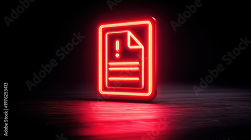 Alert icon digital contract fraud risk neon red glow document warning sign