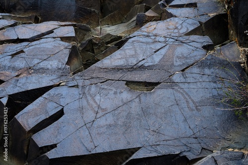Deer with elaborate branching antlers. Ancient rock carvings - Petroglyphs of Tanbaly,
Almaty Region, Zhambyl District, Matibulak Rural District District, Matibulak Rural District
