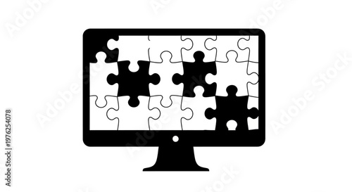Computer Monitor Displaying Jigsaw Puzzle Pieces, Technology, Solution, Ideas