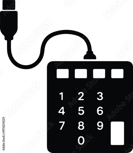 Silhouette numeric keypad with usb cable for computer data entry vector design