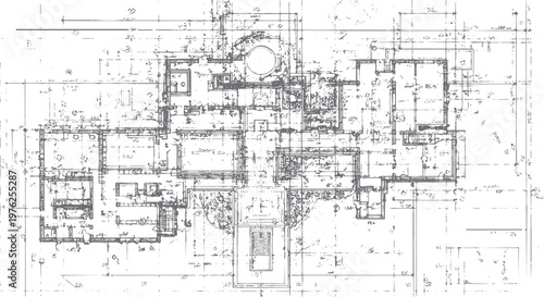 Architectural blueprint of a large house floor plan with detailed measurements and annotations architecture