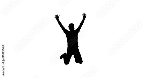 Joyful Silhouette of a Man Jumping with Arms Raised High in Celebration