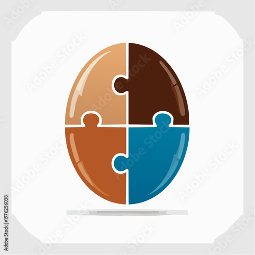 Puzzle pieces of different colors forming a circle with white space around