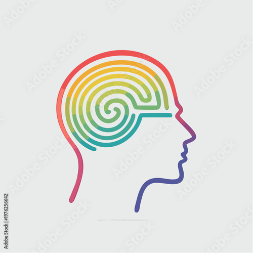 Colorful maze design depicting a side profile, with multiple vibrant colors