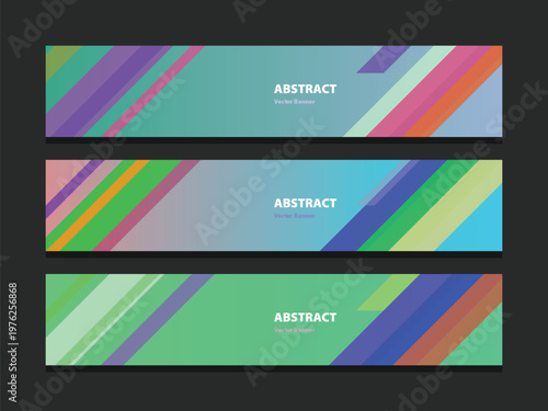 Abstract geometric banners with diagonal stripes in vibrant colors, modern design for web and print, offering a dynamic and contemporary visual appeal