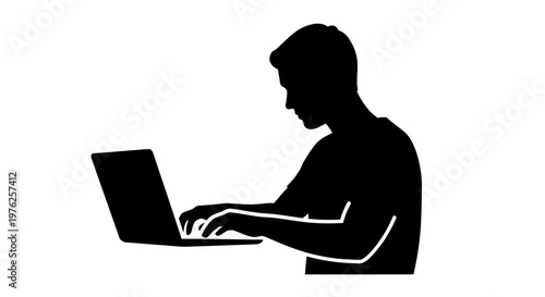 Silhouette of a Person Typing on a Laptop Computer for Business and Technology