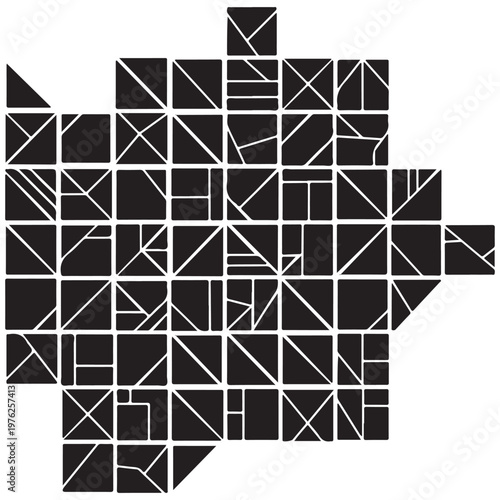 Abstract Black and White Geometric Pattern with Varied Square Divisions