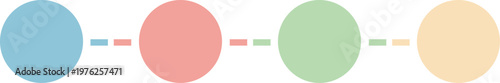 Four colorful circle shapes connected by simple dashed lines in a clean modern vector graphic