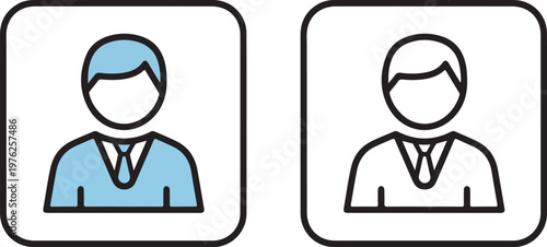 Minimalist vector graphic illustration of a male business user icon for digital interface design projects