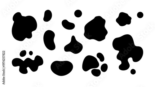 Random shapes. Organic black blobs of irregular shape. Abstract blotch, inkblot and pebble silhouettes, simple liquid amorphous splodge elements water forms creative minimal bubble stone vector set .i