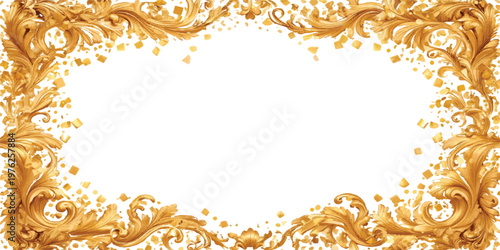 Elaborate golden scrollwork border with scattered gold flakes decorative border ornate scroll baroque luxury vintage scrollwork decorative
