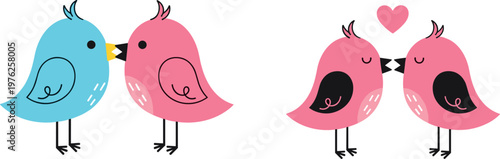 Cute Love Birds Illustration Featuring Romantic Cartoon Bird Couple with Heart Symbol for Valentine Day and Relationship Design