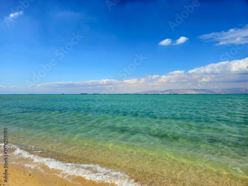 the red sea in Egypt South Sinai at the daylight in summer, Natural panoramic empty shore with no people with sea waves hits the beach, selective focus
