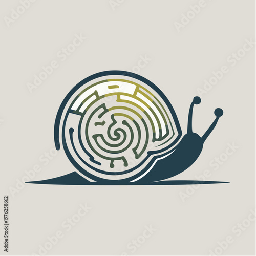 Abstract design with a maze-like snail shell in muted tones