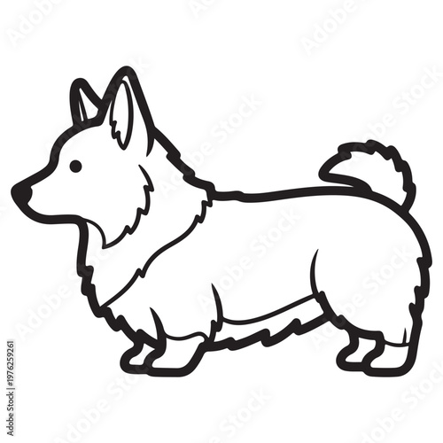 Charming Line Art Illustration of a Corgi Dog Standing
