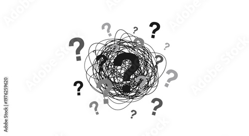 Confusion and uncertainty concept with question marks.