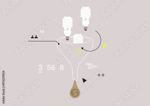 Creative funnel business ideas take center stage with light bulbs symbolizing inspiration, showcasing how to convert leads into opportunities for success.