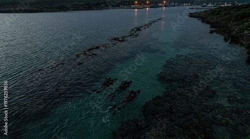 Serene Evening Landscape Near Coastal Waters Under Twilight Sky
