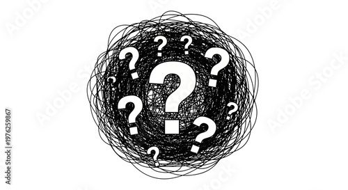A bunch of question marks tangled.