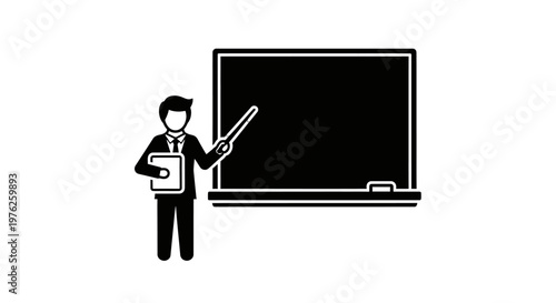 Businessman presenting on a blackboard.