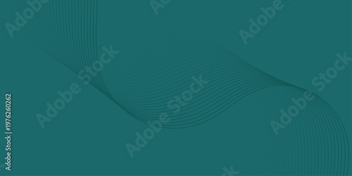 Dark turquoise abstract background with wave and lines, minimal gradient design, copy space