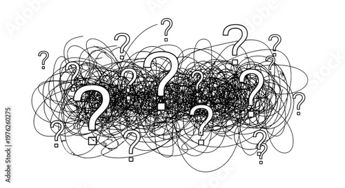 Confusion and uncertainty concept with question marks.