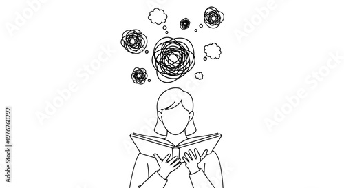 Person lost in thought while reading book.