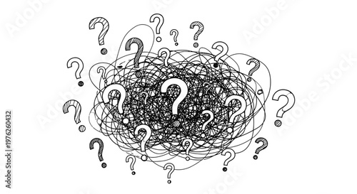 Confusion and uncertainty concept with question marks.