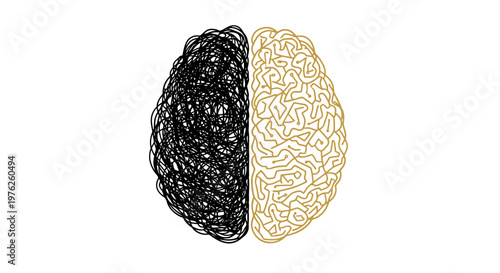 Split brain illustration with contrasting hemispheres.