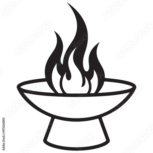 Stylized Black and White Icon of a Burning Brazier or Torch