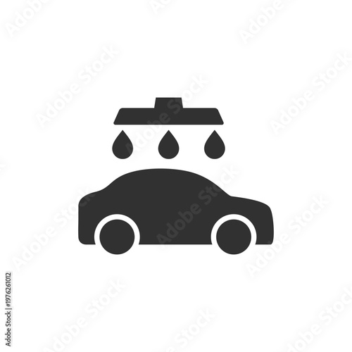Car under shower spray icon. Vehicle washing and rinse process. Monochrome black and white symbol