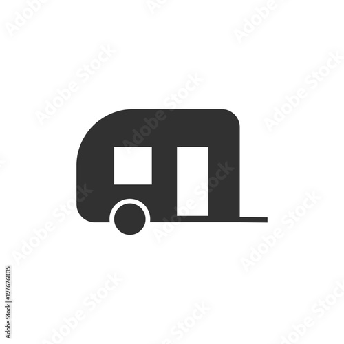 Camper trailer icon. Mobile home trailer transport. Monochrome black and white symbol