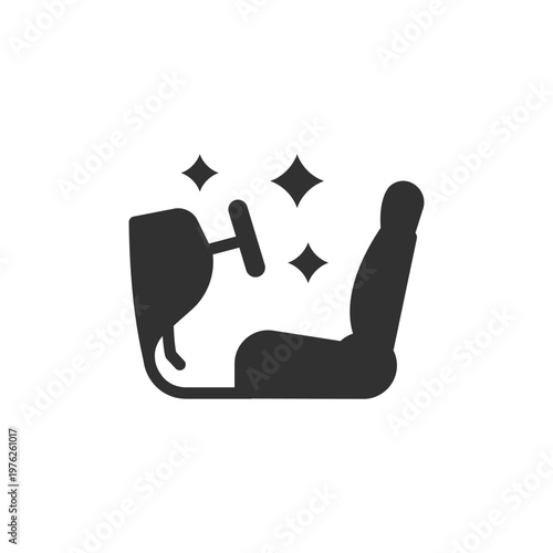 Car seat cleaning with spray icon. Interior detailing and upholstery care. Monochrome black and white symbol