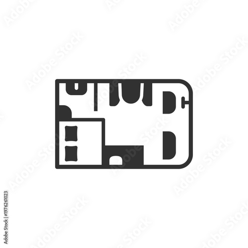 Camper floor plan top view icon. Mobile home layout and interior planning. Monochrome black and white symbol