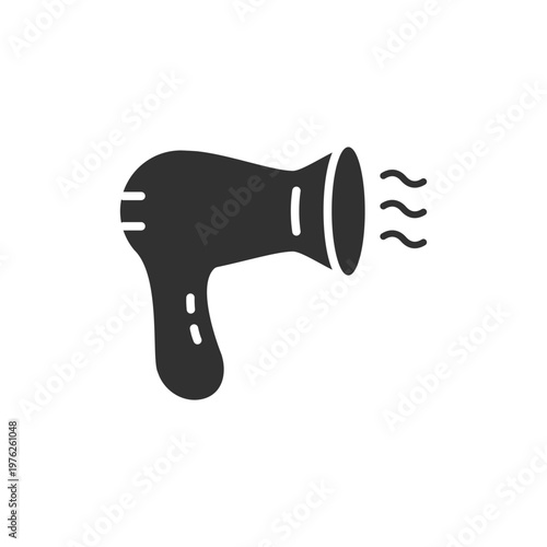 Hair dryer device icon. Hair styling and drying equipment. Monochrome black and white symbol