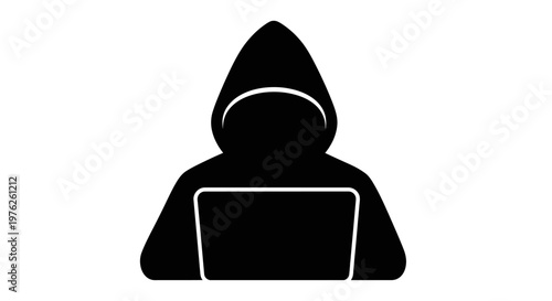 Silhouette of a Hacker in a Hooded Sweatshirt Working on a Laptop Computer