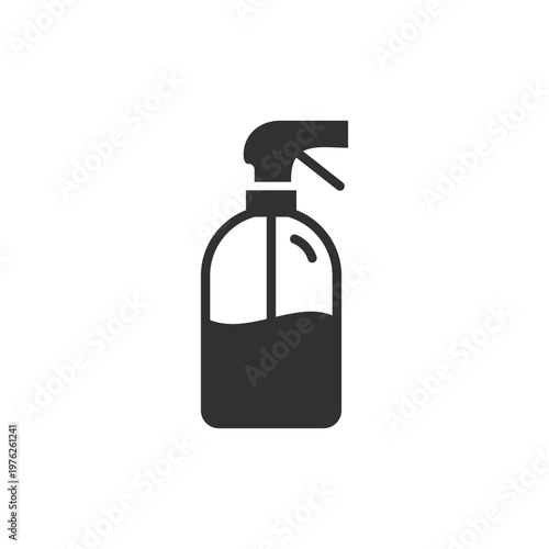 Spray bottle with liquid icon. Cleaning and disinfection product. Monochrome black and white symbol