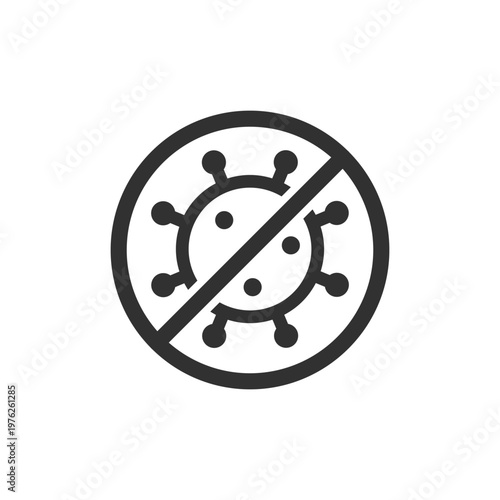 Virus with prohibition sign icon. Infection prevention and protection. Monochrome black and white symbol