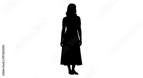 Silhouette of a Woman in a Long Dress Standing Still