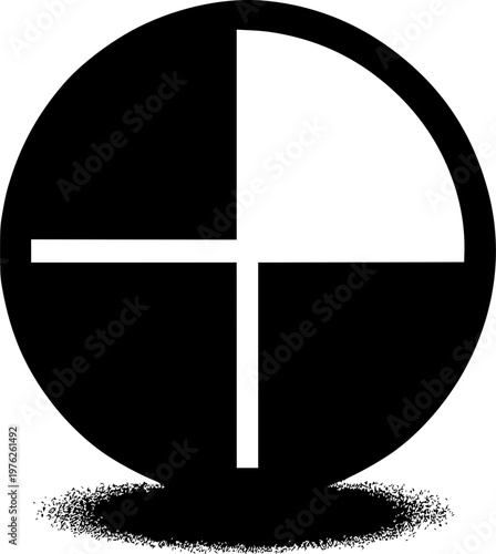 Modern Geometric Composition: A minimalist yet compelling emblem, featuring a circle bisected by a cross and a quadrant. The stark contrast between black and white defines its aesthetic.