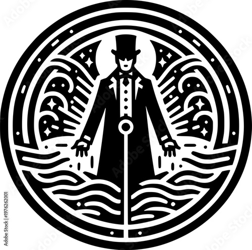 Magician's Mystic Vision: An artistic illustration captures a magician, embodying mystery, surrounded by celestial elements, in a realm of enigma.